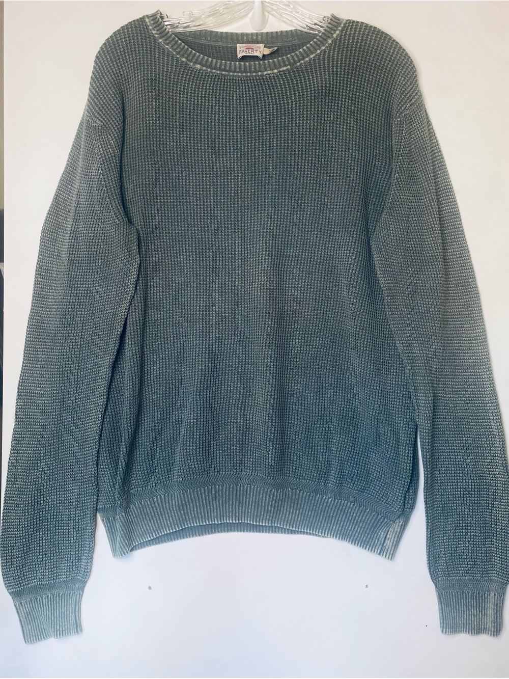 Faherty Waffle Knit Crewneck Sweater Gray Organic Cotton S